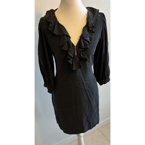 VTG 90s Black Silk Dress Ruffle Collar Whimsygoth Steampunk Vamp Dark Fairy S - Picture 11 of 16